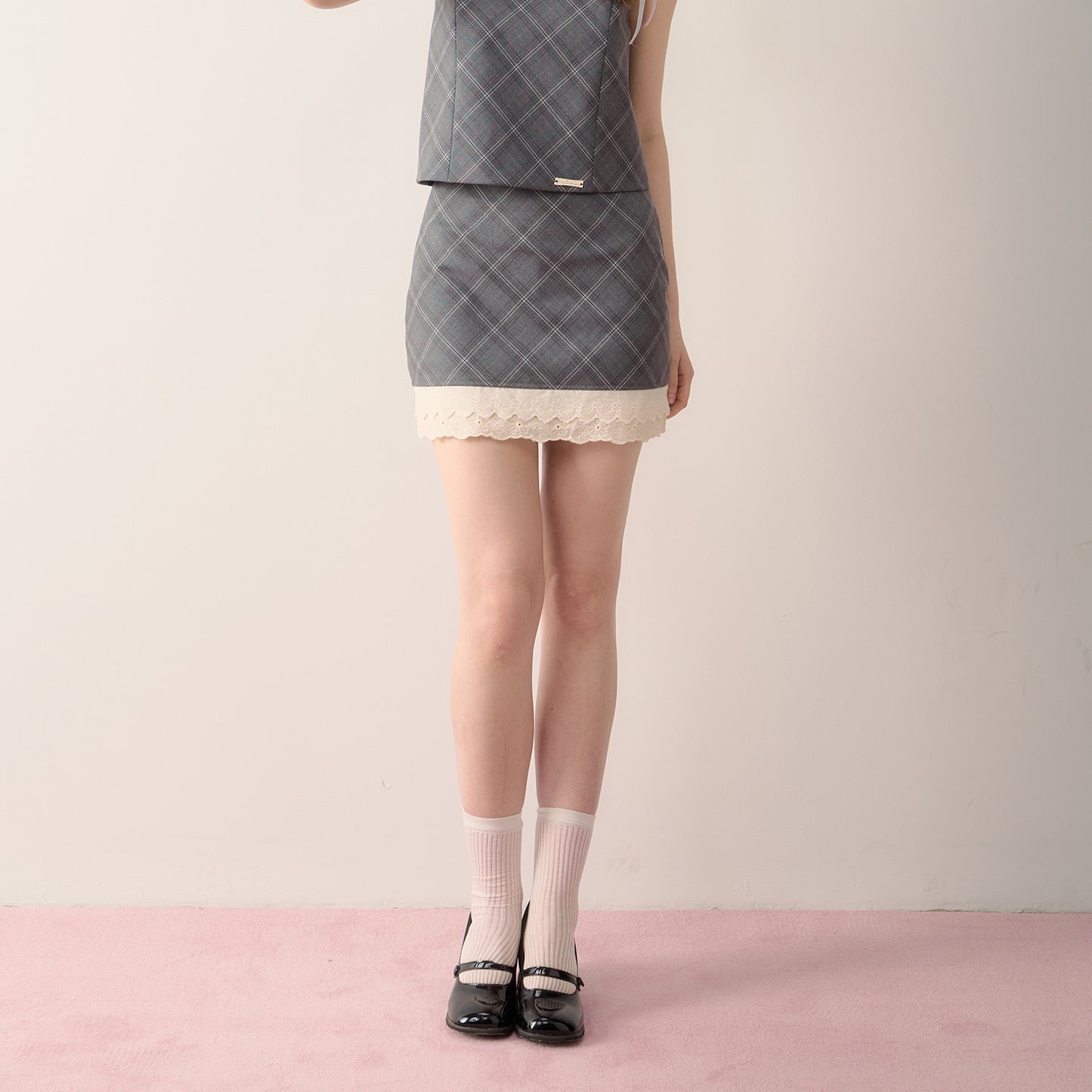 Sleeveless Double Lace Bib Collar Top & Matching Skirt
