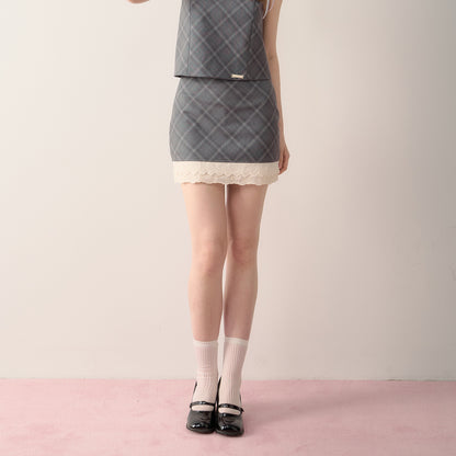 Sleeveless Double Lace Bib Collar Top & Matching Skirt