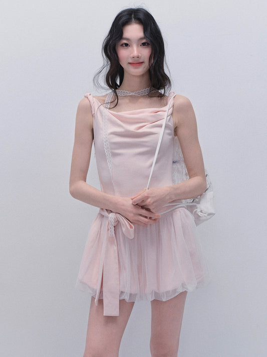 Casual Draped Twisted Strap Tutu Dress