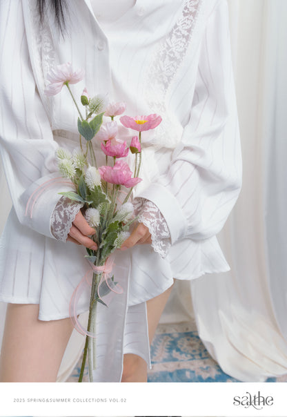 Lace Detail Striped Shirt & Detachable Apron Skirt Set