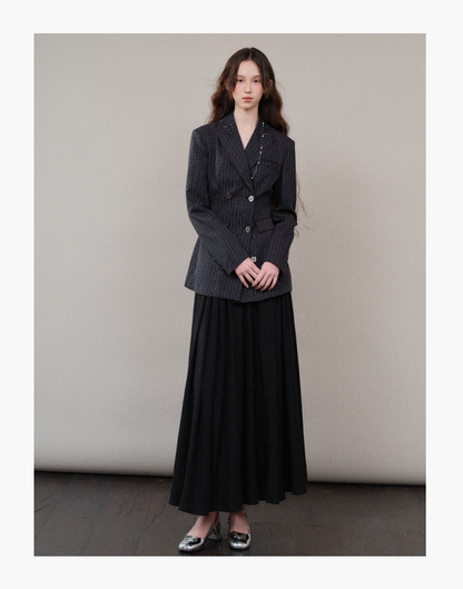 Striped Double-Breast Blazer & Skirt In 2 Styles