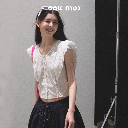 Flutter Sleeve Embroidered Crop Blouse