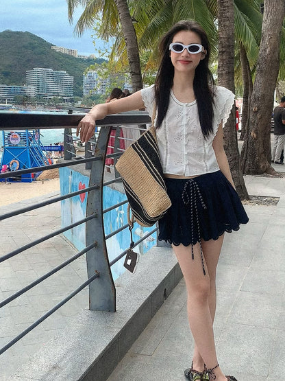 Flutter Sleeve Embroidered Crop Blouse