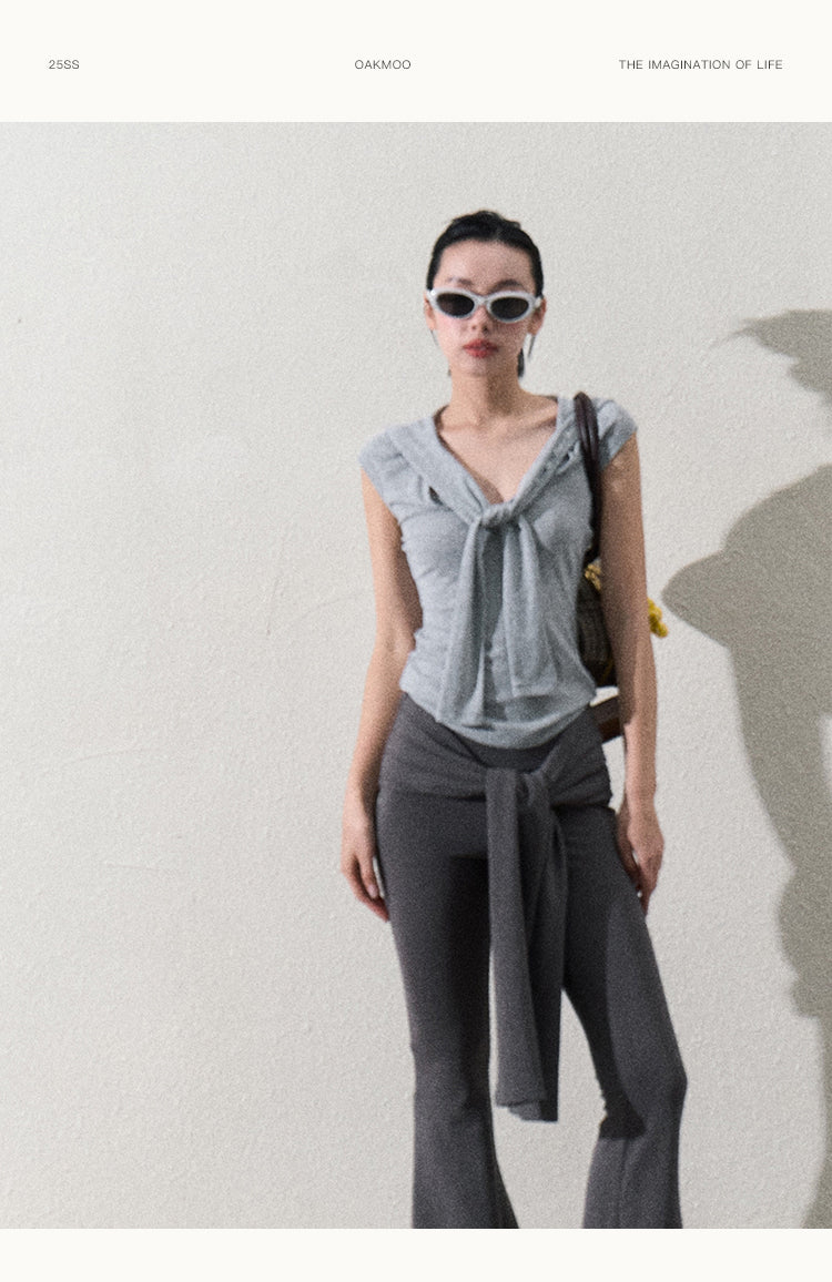 Fitted Tie Neck Top In Two Sleeve Lengths