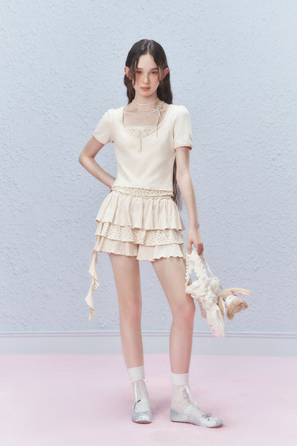 Floral Ruffled Pointelle Tiered Skirt
