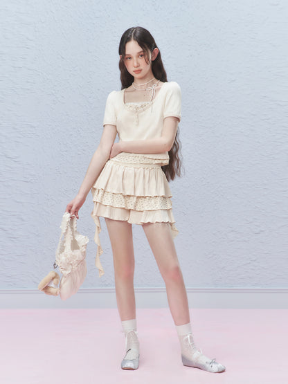 Floral Ruffled Pointelle Tiered Skirt