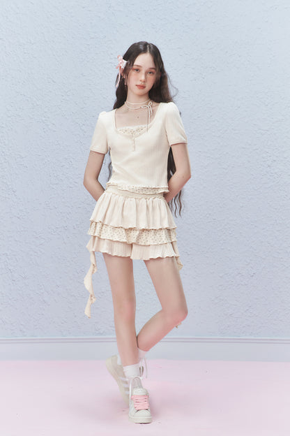 Floral Ruffled Pointelle Tiered Skirt