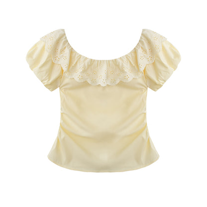 Side-Gathered Off-Shoulder Bubble Sleeve Blouse
