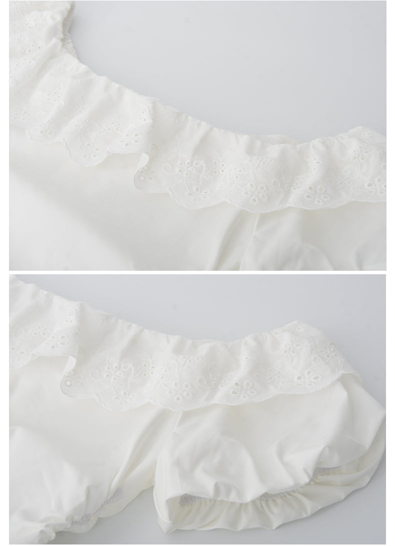 Side-Gathered Off-Shoulder Bubble Sleeve Blouse
