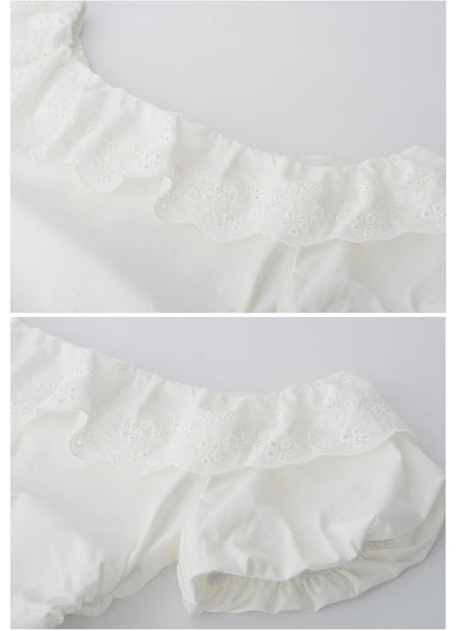 Side-Gathered Off-Shoulder Bubble Sleeve Blouse
