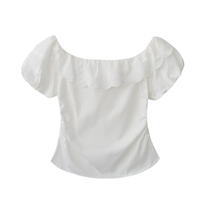 Side-Gathered Off-Shoulder Bubble Sleeve Blouse