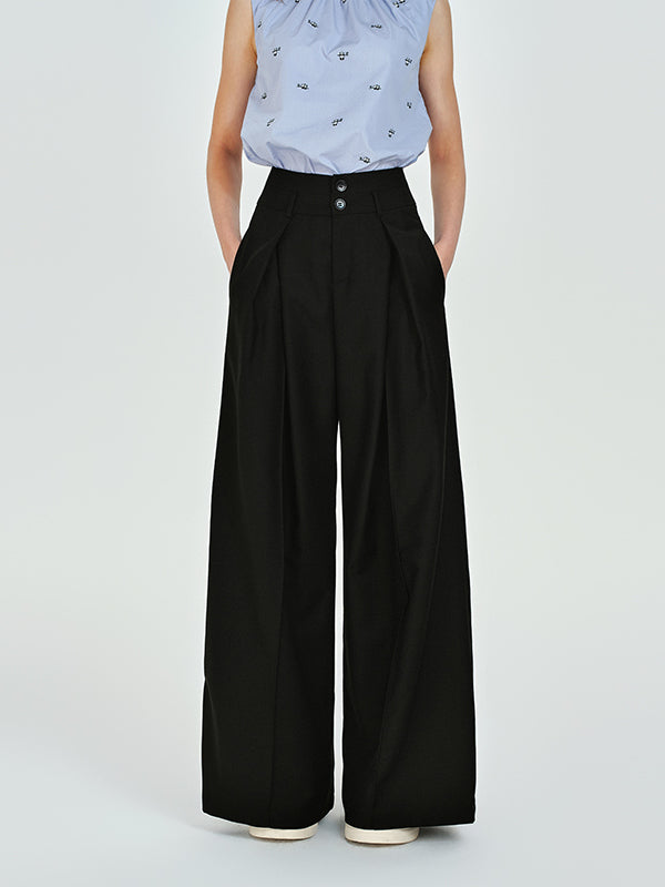 Floor-Length Draped Wide-Leg Tuck Pants