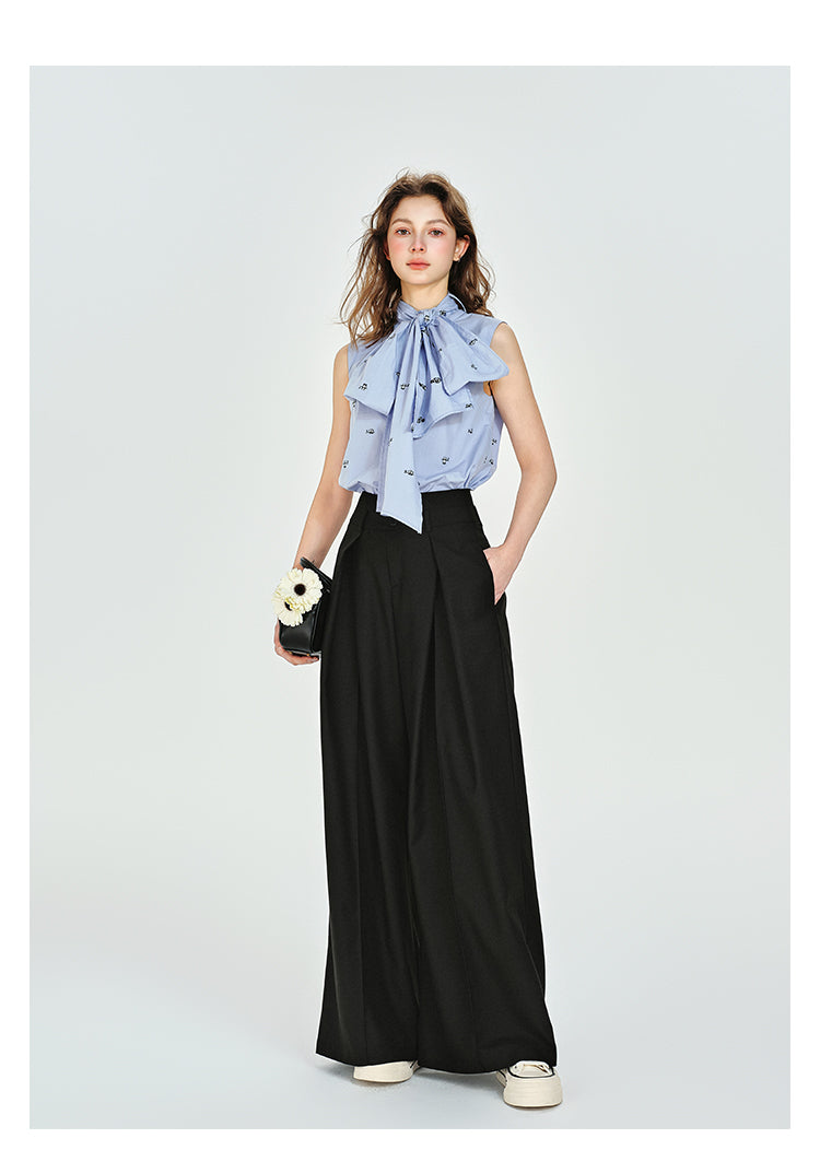 Floor-Length Draped Wide-Leg Tuck Pants