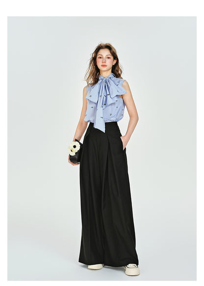 Floor-Length Draped Wide-Leg Tuck Pants