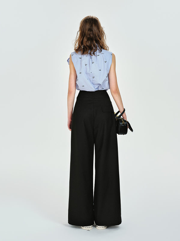Floor-Length Draped Wide-Leg Tuck Pants