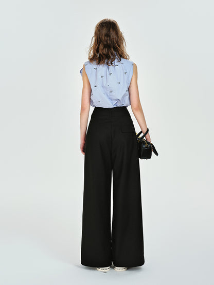 Floor-Length Draped Wide-Leg Tuck Pants