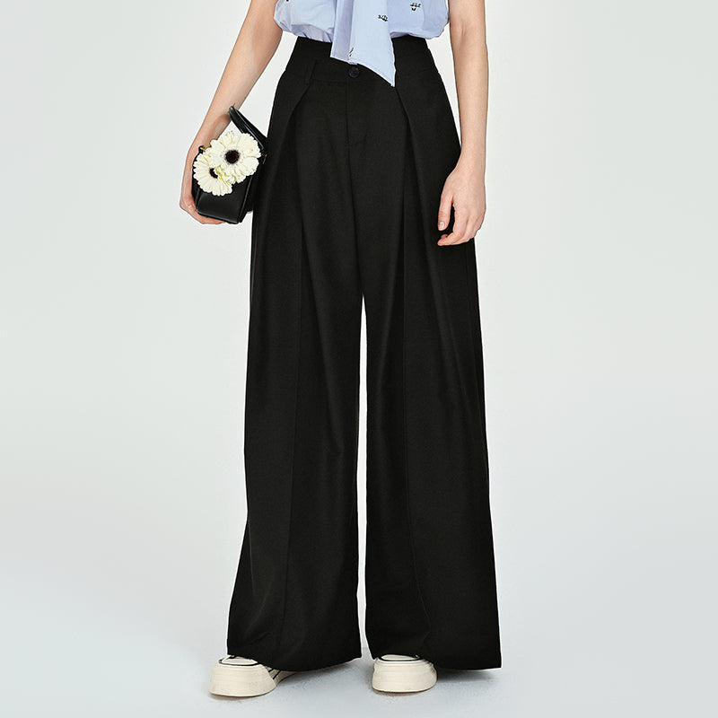 Floor-Length Draped Wide-Leg Tuck Pants