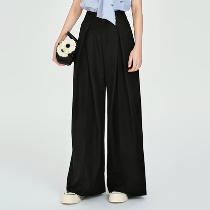 Floor-Length Draped Wide-Leg Tuck Pants