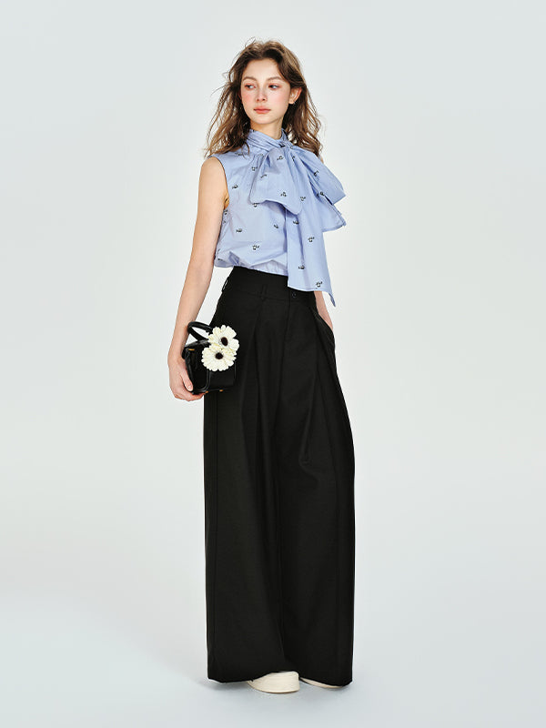Floor-Length Draped Wide-Leg Tuck Pants