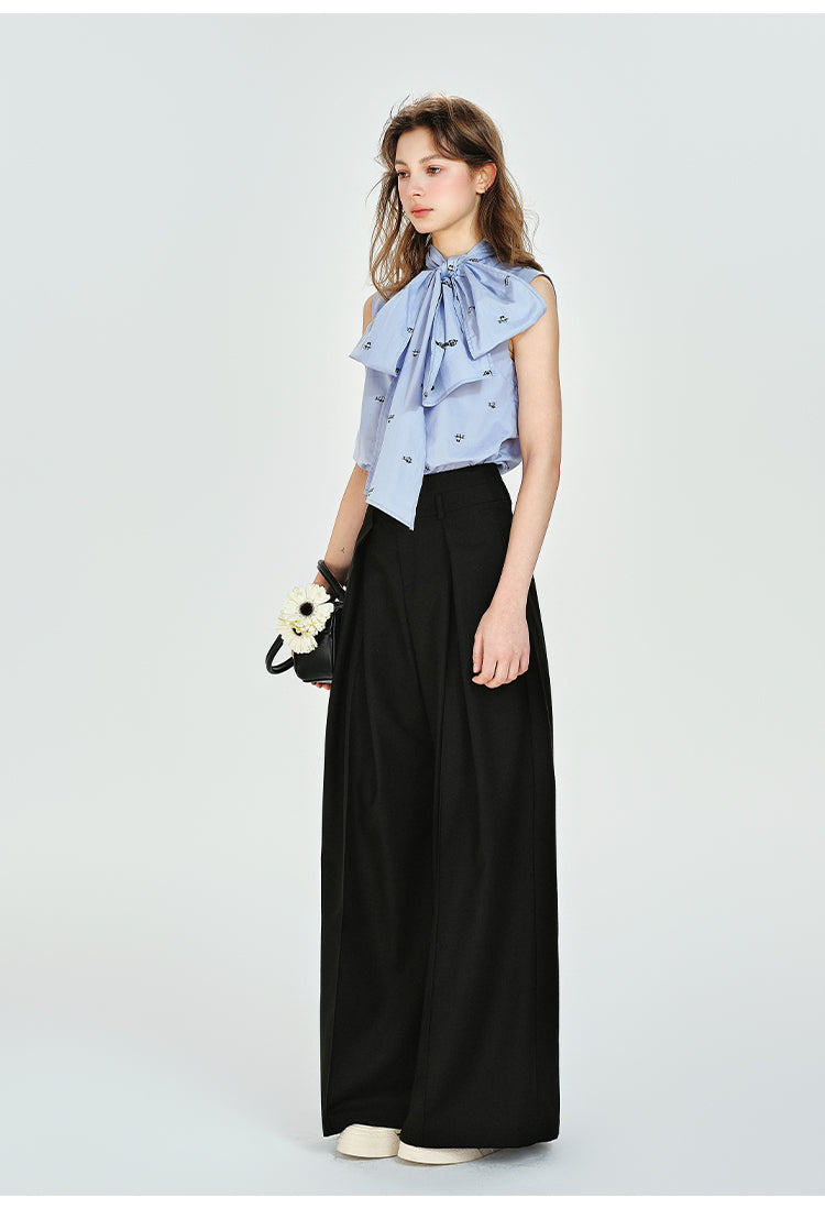 Floor-Length Draped Wide-Leg Tuck Pants