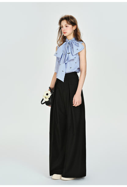 Floor-Length Draped Wide-Leg Tuck Pants
