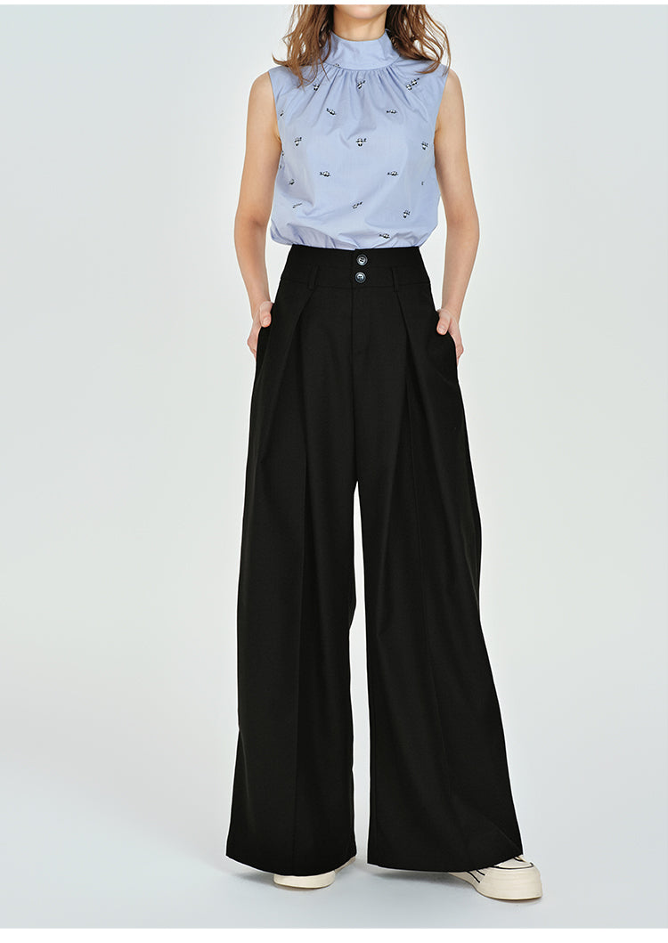 Floor-Length Draped Wide-Leg Tuck Pants