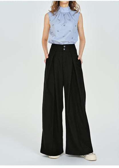 Floor-Length Draped Wide-Leg Tuck Pants