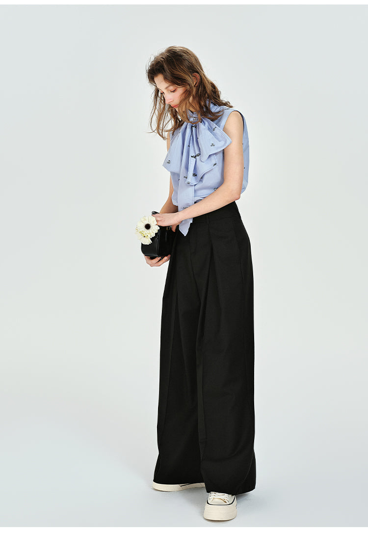 Floor-Length Draped Wide-Leg Tuck Pants