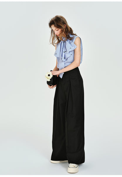 Floor-Length Draped Wide-Leg Tuck Pants