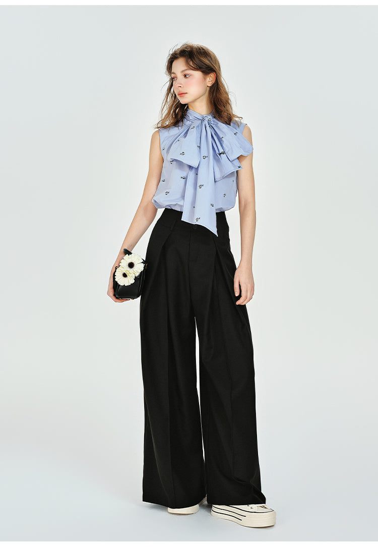 Floor-Length Draped Wide-Leg Tuck Pants