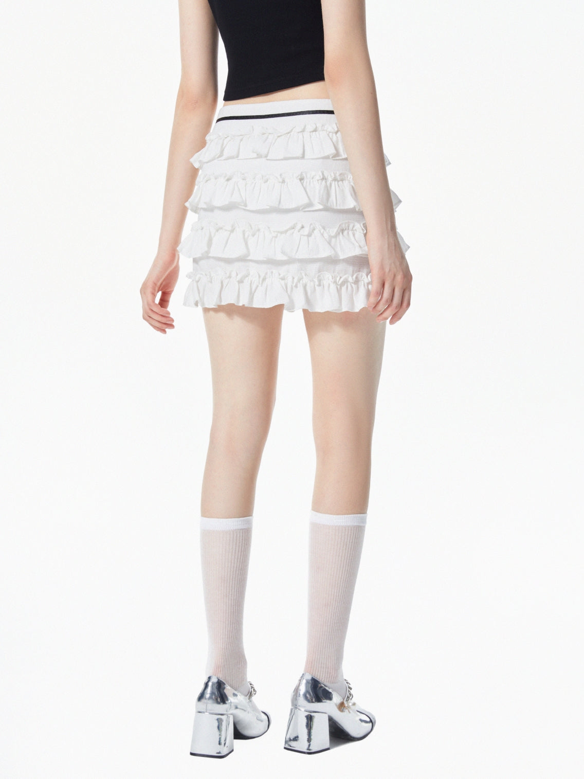 Ruffled Mini Skirt With Waist Ribbon Detail