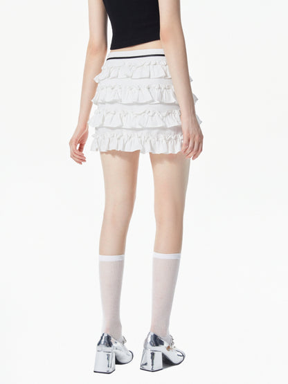 Ruffled Mini Skirt With Waist Ribbon Detail