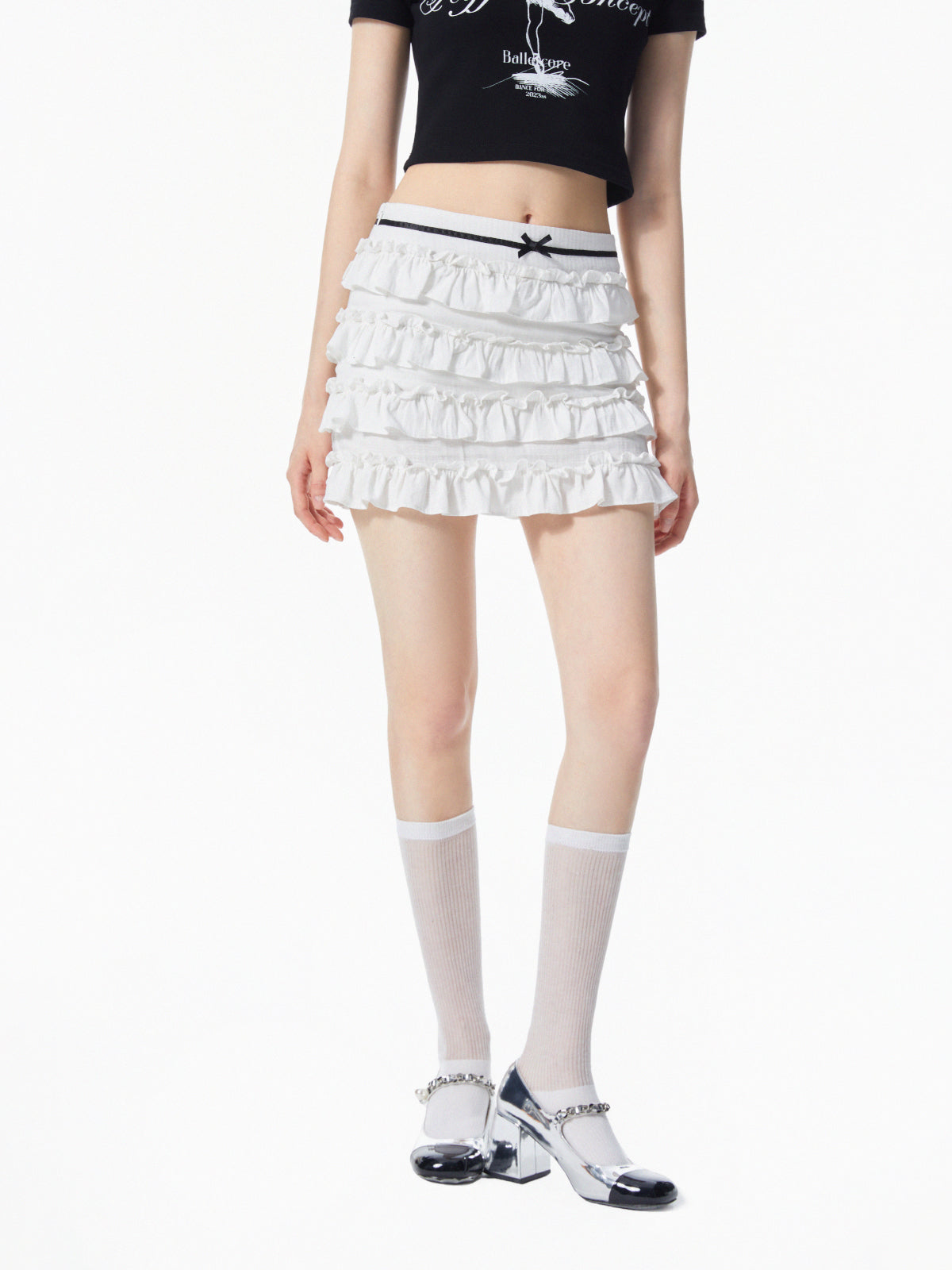 Ruffled Mini Skirt With Waist Ribbon Detail