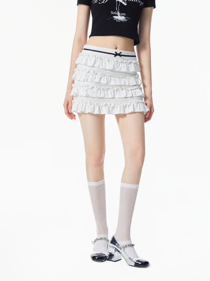 Ruffled Mini Skirt With Waist Ribbon Detail