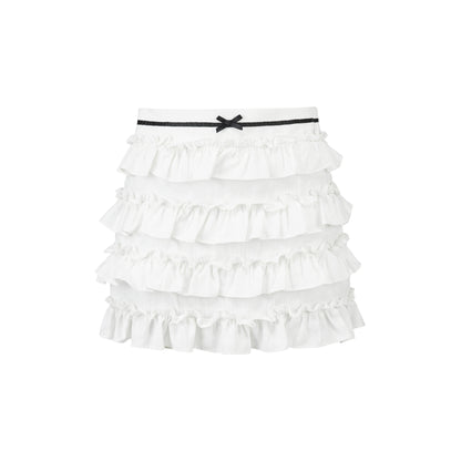 Ruffled Mini Skirt With Waist Ribbon Detail