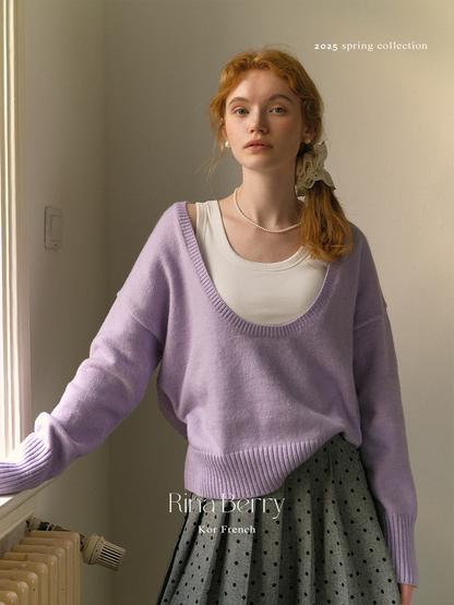 Deep U-Neck Sweater And Basic Tank Top
