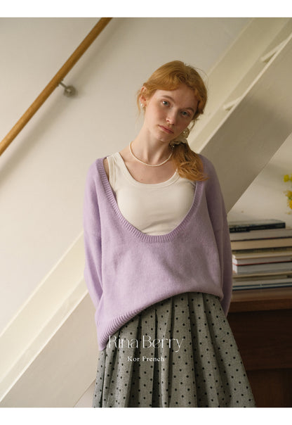 Deep U-Neck Sweater And Basic Tank Top
