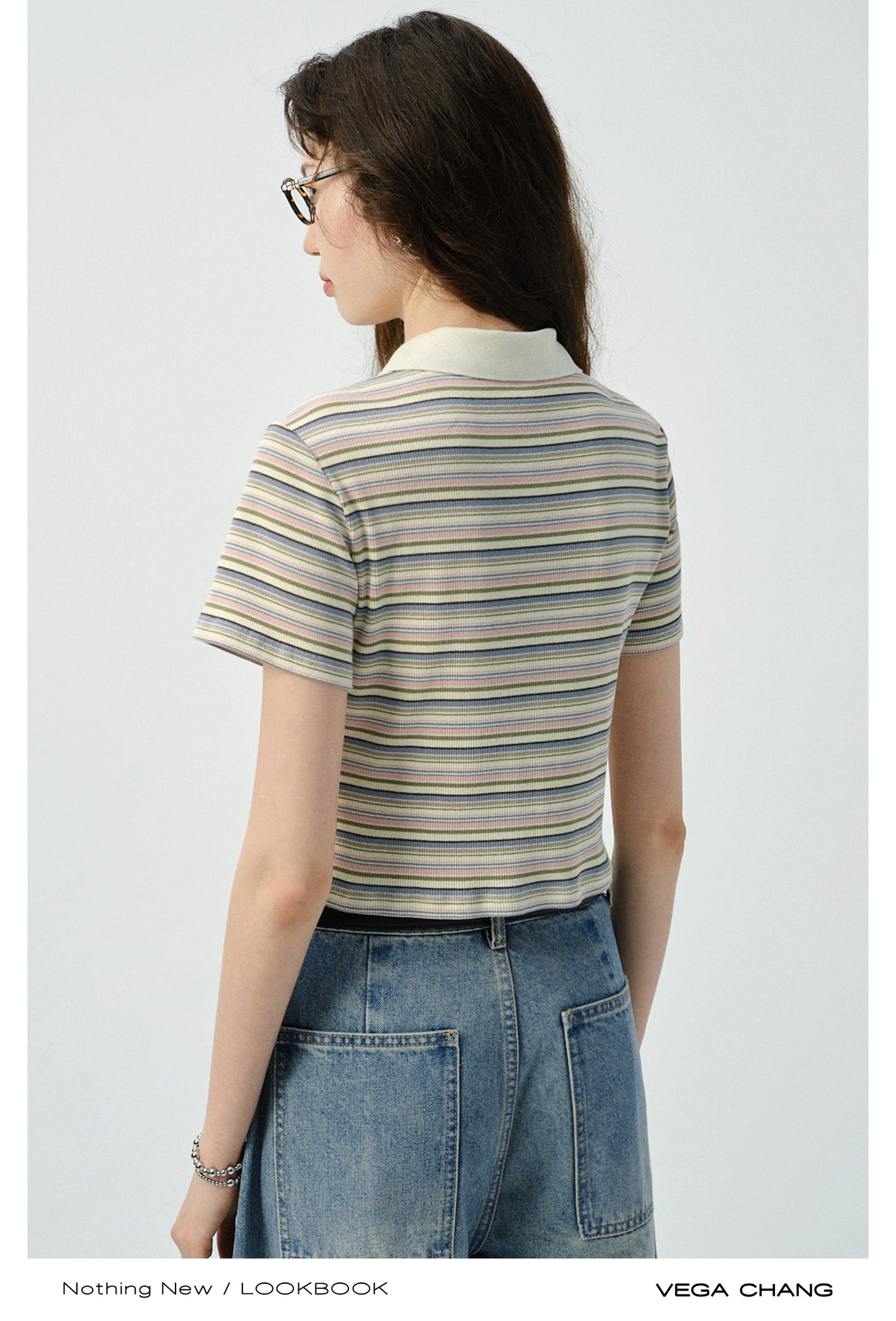 Striped Collared Lace-Up Top