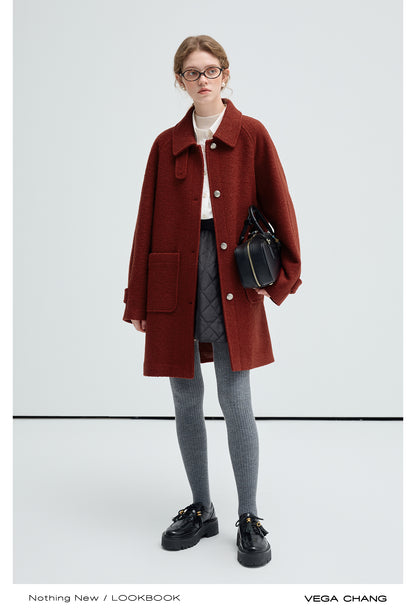 Classic Wool Blend Coat With Front Tab Closure