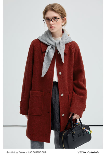 Classic Wool Blend Coat With Front Tab Closure