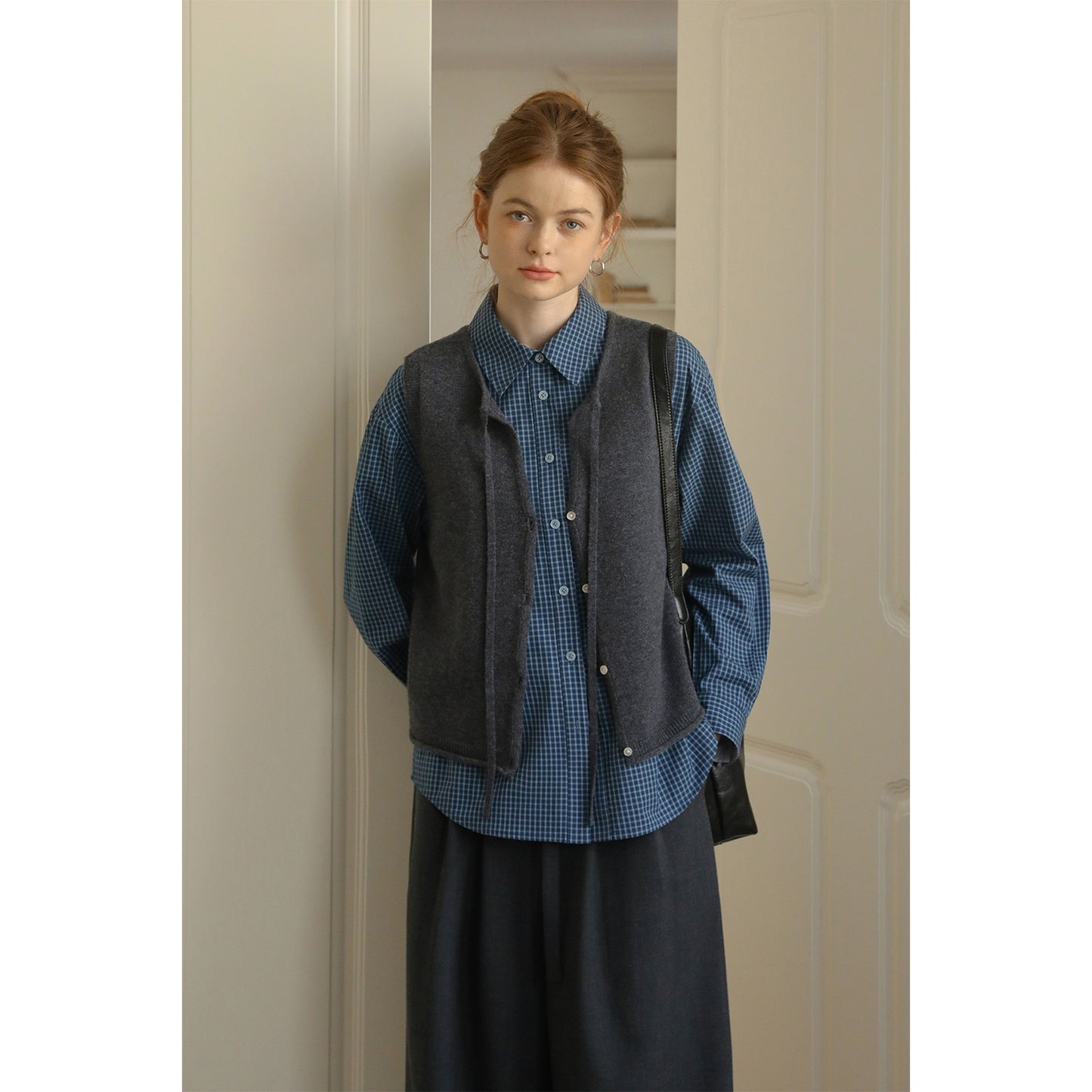 Buttoned Wool Vest With Tie Neck