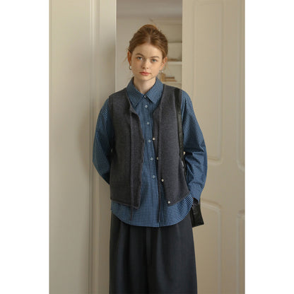 Buttoned Wool Vest With Tie Neck
