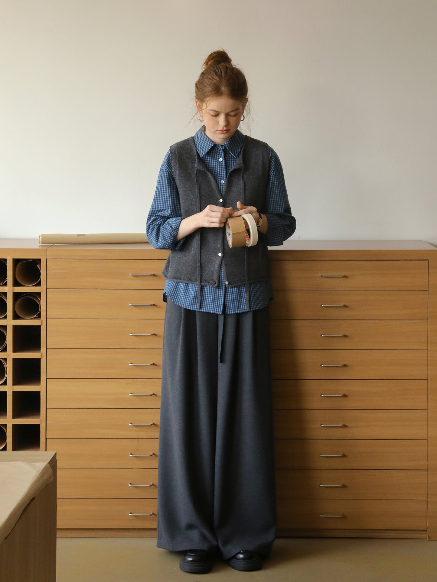 Buttoned Wool Vest With Tie Neck