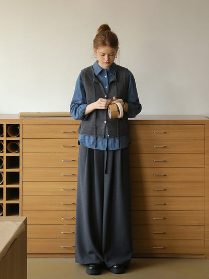 Buttoned Wool Vest With Tie Neck