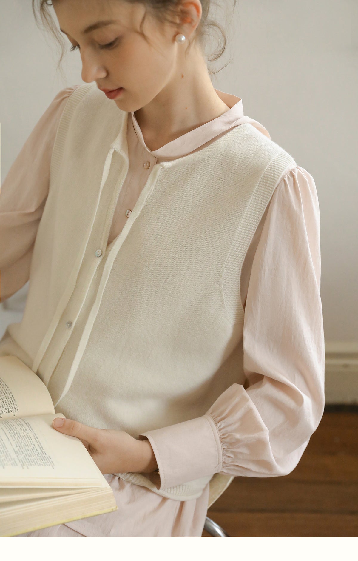 Buttoned Wool Vest With Tie Neck