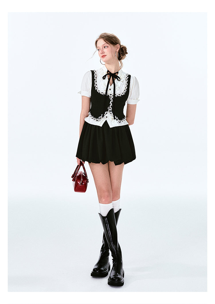 Short Waistcoat With Woven Lace Trim