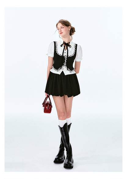 Short Waistcoat With Woven Lace Trim