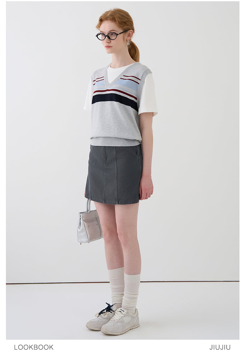 Faux Layered Striped Vest Tee