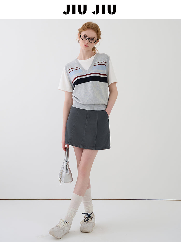 Faux Layered Striped Vest Tee