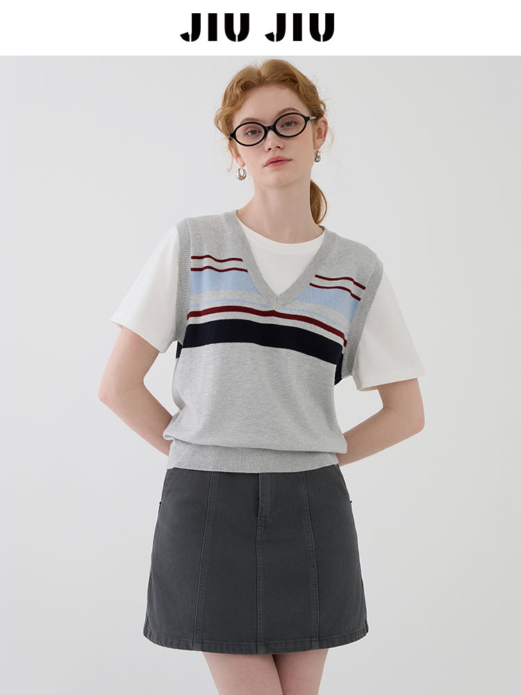 Faux Layered Striped Vest Tee